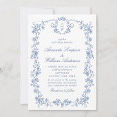Victoriaans  Grace Floral Dusty Blue Wedding Kaart (Voorkant)
