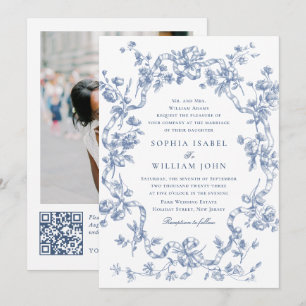 Victoriaans  Grace Floral Dusty Blue Wedding Kaart