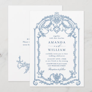 Victoriaans Grace Floral Dusty Blue Wedding Kaart