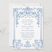 Victoriaans Grace Floral Dusty Blue Wedding Kaart (Voorkant)