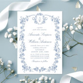 Victoriaans  Grace Floral Dusty Blue Wedding Kaart