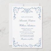 Victoriaans  Grace Floral Dusty Blue Wedding Kaart (Voorkant)