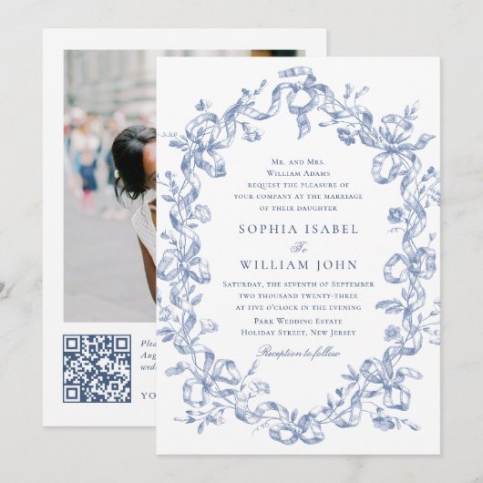 Victoriaans  Grace Floral Dusty Blue Wedding Kaart (Voorkant / Achterkant)