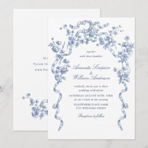 Victoriaans  Grace Floral Dusty Blue Wedding Kaart