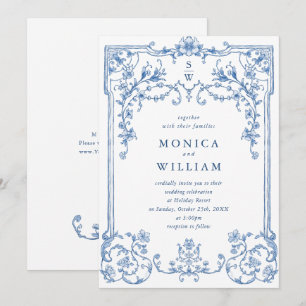 Victoriaans Grace Floral Dusty Blue Wedding Kaart