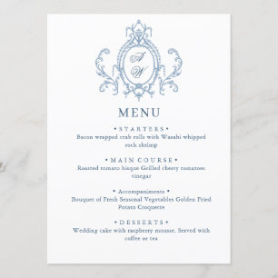 Victoriaans  Grace Floral Dusty Blue Wedding Menu