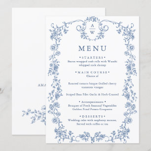 Victoriaans Grace Floral Dusty Blue Wedding Menu