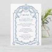 Victoriaans  Grace Floral Dusty Blue Wedding Menu (Staand voorkant)