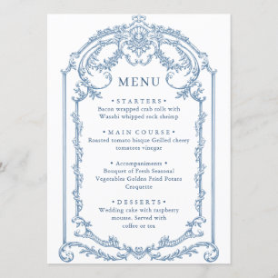 Victoriaans  Grace Floral Dusty Blue Wedding Menu