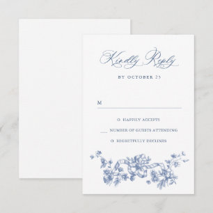 Victoriaans  Grace Floral Dusty Blue Wedding RSVP Kaartje