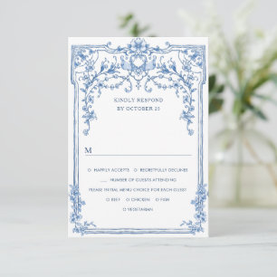 Victoriaans Grace Floral Dusty Blue Wedding RSVP Kaartje