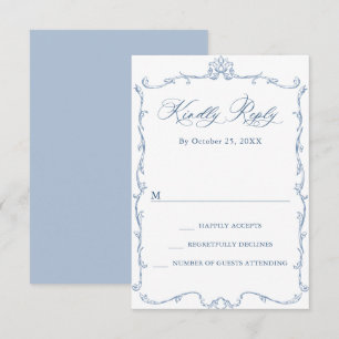 Victoriaans  Grace Floral Dusty Blue Wedding RSVP Kaartje