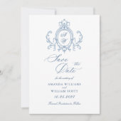Victoriaans  Grace Floral Dusty Blue Wedding Save The Date (Voorkant)