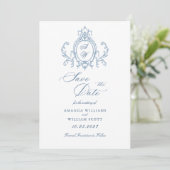 Victoriaans  Grace Floral Dusty Blue Wedding Save The Date (Staand voorkant)