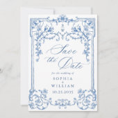Victoriaans  Grace Floral Dusty Blue Wedding Save The Date (Voorkant)