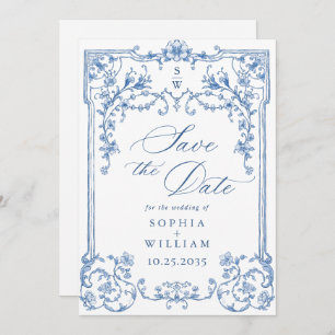 Victoriaans  Grace Floral Dusty Blue Wedding Save The Date