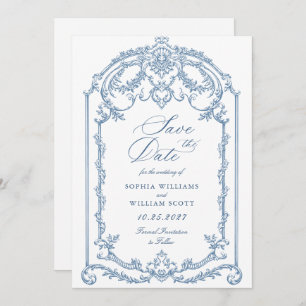 Victoriaans  Grace Floral Dusty Blue Wedding Save The Date