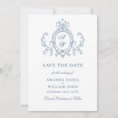 Victoriaans  Grace Floral Dusty Blue Wedding Save The Date (Voorkant)