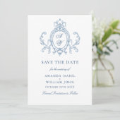 Victoriaans  Grace Floral Dusty Blue Wedding Save The Date (Staand voorkant)