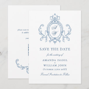 Victoriaans Grace Floral Dusty Blue Wedding Save The Date