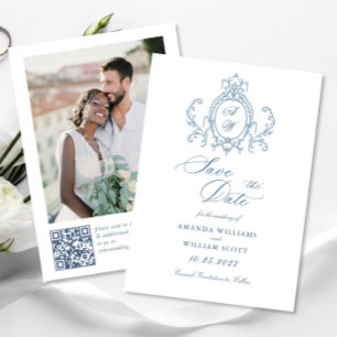 Victoriaans Grace Floral Dusty Blue Wedding Save The Date