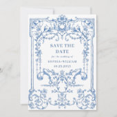 Victoriaans  Grace Floral Dusty Blue Wedding Save The Date (Voorkant)