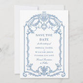 Victoriaans  Grace Floral Dusty Blue Wedding Save The Date (Voorkant)
