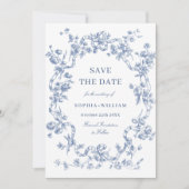 Victoriaans  Grace Floral Dusty Blue Wedding Save The Date (Voorkant)
