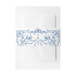 Victoriaans  Grace Floral Dusty Blue Wedding Uitnodigingen Wikkel