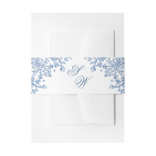 Victoriaans  Grace Floral Dusty Blue Wedding Uitnodigingen Wikkel