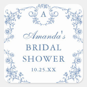 Victoriaans  Grace Floral Dusty Blue Wedding Vierkante Sticker