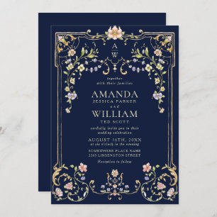 Victoriaans  Grace Floral Lijst Bruiloft Kaart