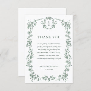 Victoriaans  Grace Floral Sage Green Wedding Bedankkaart