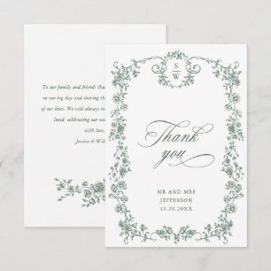 Victoriaans  Grace Floral Sage Green Wedding Bedankkaart