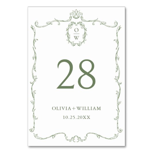 Victoriaans  Grace Floral Sage Green Wedding Kaart (Voorkant)