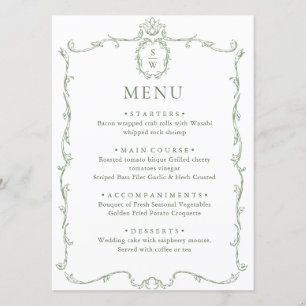 Victoriaans Grace Floral Sage Green Wedding Menu