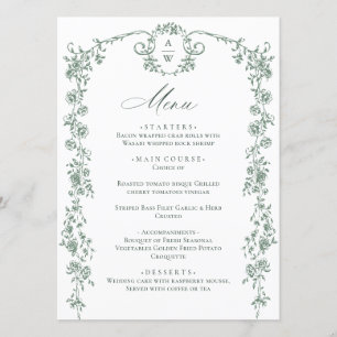 Victoriaans  Grace Floral Sage Green Wedding Menu