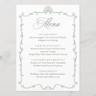Victoriaans Grace Floral Sage Green Wedding Menu