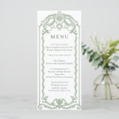 Victoriaans  Grace Floral Sage Green Wedding Menu (Staand voorkant)