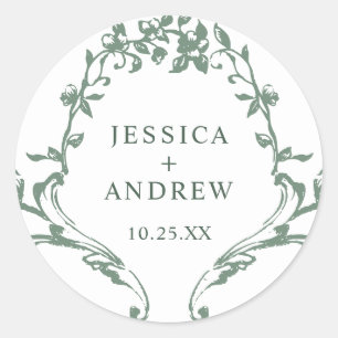 Victoriaans Grace Floral Sage Green Wedding Ronde Sticker
