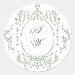 Victoriaans Grace Floral Sage Green Wedding Ronde Sticker