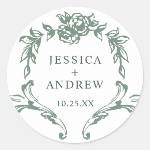 Victoriaans  Grace Floral Sage Green Wedding Ronde Sticker
