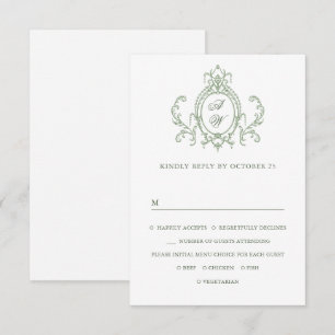 Victoriaans Grace Floral Sage Green Wedding RSVP Kaartje