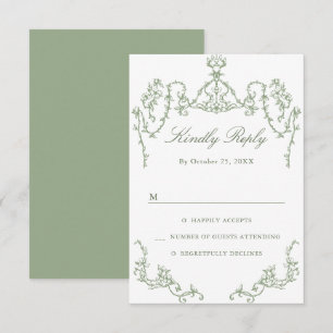 Victoriaans Grace Floral Sage Green Wedding RSVP Kaartje
