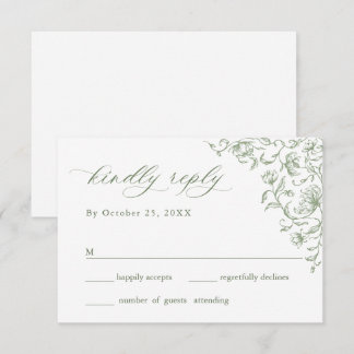 Victoriaans Grace Floral Sage Green Wedding RSVP Kaartje