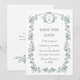 Victoriaans  Grace Floral Sage Green Wedding Save The Date