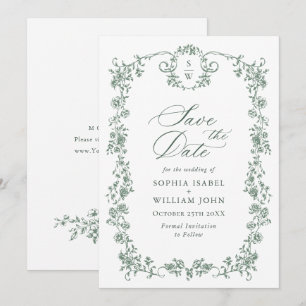 Victoriaans  Grace Floral Sage Green Wedding Save The Date