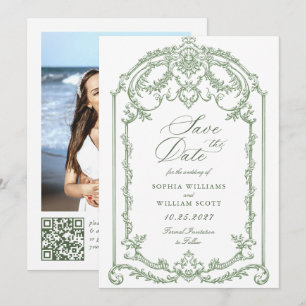 Victoriaans  Grace Floral Sage Green Wedding Save The Date