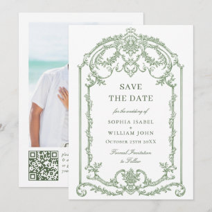 Victoriaans Grace Floral Sage Green Wedding Save The Date
