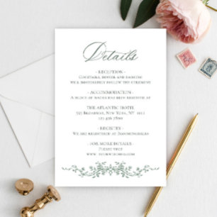 Victoriaans  Grace Floral Sage Wedding Details Informatiekaartje